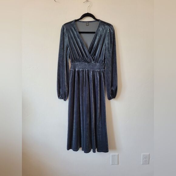 Blue Velvet Midi Dress Cottage Peasant Fairy Ethereal Whimsigoth Hippie Gypsy S - Picture 2 of 7